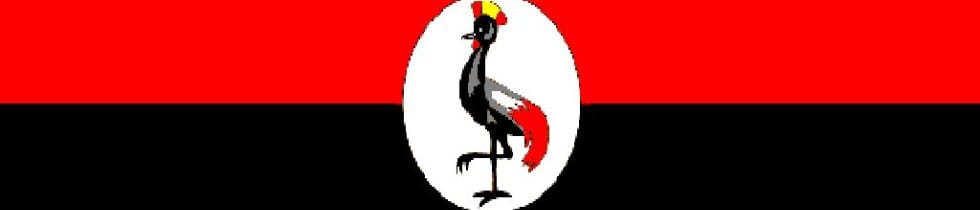 Ugandan flag in red, black and white with crane in the centre, as flown by all ugandan safari tour companies
