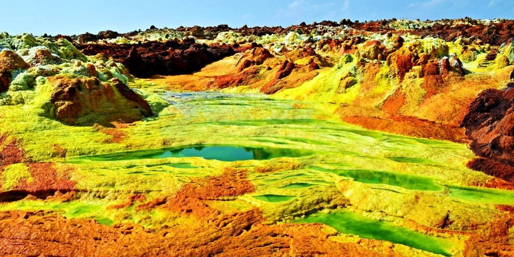 Multi-colored salt in the Danakil desert, one of the nine deserts of Africa